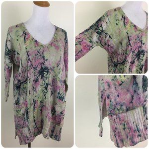 SPARROW Anthropologie Relaxed Fit Linen Blend Multi-color Printed Knit Sweater